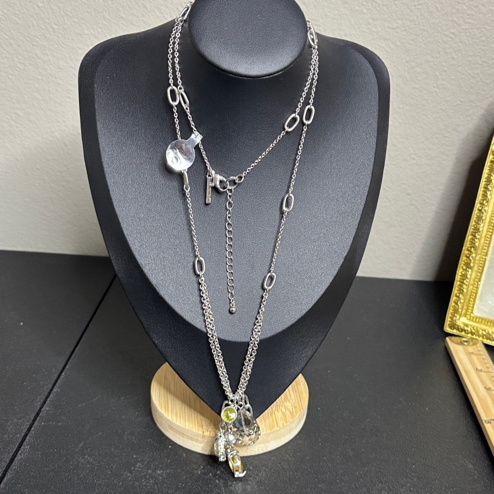 NWT Saks Fifth Avenue Silver Tone Dangling Crystal Charms Necklace